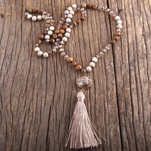 MD Fashion Boho Jewelry Stones Long Knotted Semi Precious Stone Tassel Necklaces Dropship