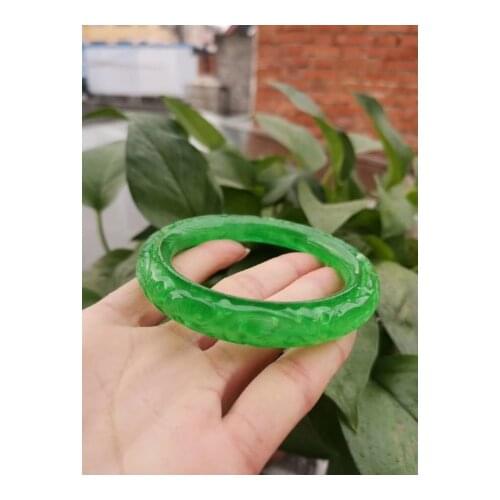 Natural Myanmar ice green jade bangles hollow handcarved lucky flower jadeite jade bracelet emerald jade bracelets jade jewelry