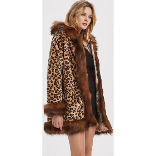 2021 New Fashion Luxury Streetwear Hood Thicken Faux Fur Coat Women Jacket Girls Overcoat Coats And Jackets Women Sexy Leopard