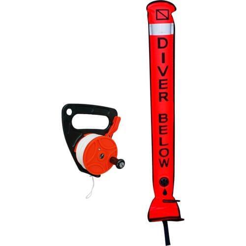 Performance Orange Reflective Safety Sausage Surface Marker Buoy SMB + Dive Wreck Cave Reel For Scuba Diving Diver Below