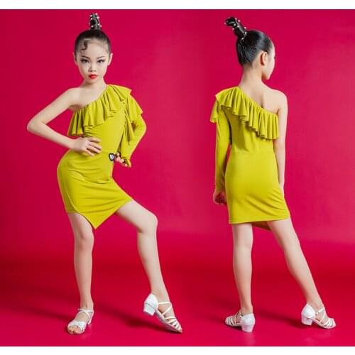 Summer Latin Dresses Single-Sleeved Ruffled Latin Dance Competition Dress Girls Clothing Kids Ballroom Salsa Dance Wear SL4703