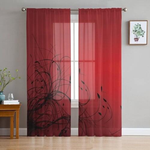 Simple Red Black Gradient Abstract Flowers Sheer Curtains for Living Room Bedroom Kitchen Tulle for Windows Voile Yarn Curtains