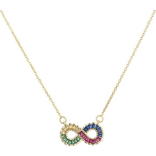 Rainbow Cz lucky 8 eight Necklace Pendant Choker Colorful Copper snake chain Necklace Jewelry zircons Accessories gift for Women
