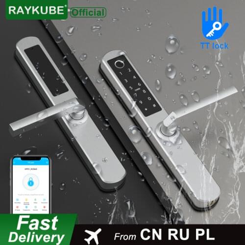 RAYKUBE Waterproof Intelligent Door Lock Bluetooth TTlock APP Fingerprint Password IC Card Key 304 Stainless Steel Silver DQ03