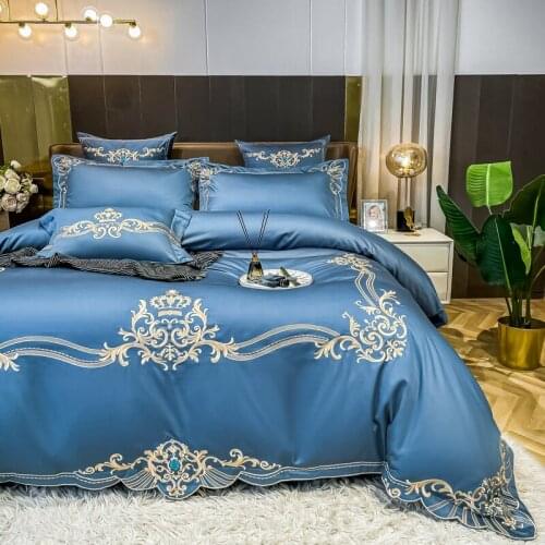 Deluxe Long Staple Cotton Embroidered Solid Color Nude Sleeping Bedding Set Duvit Cover Sheet Pillowcase King Queen 4 PCS