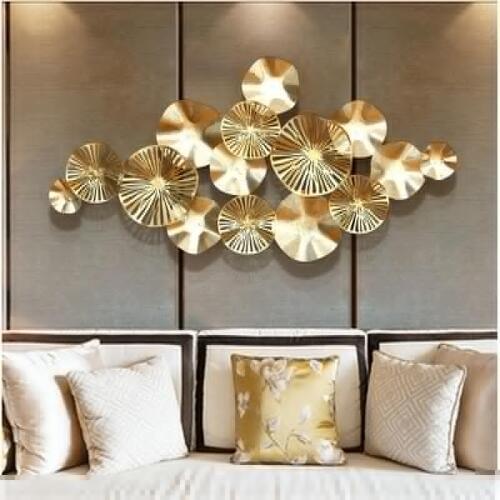 Luxury Modern Wrought Iron 3D Stereo Metal Lotus Leaf Mural Craft Wall Decoration Sofa Background Wall Hanging Ornament Pattern