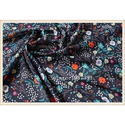 150cm width chiffon fabric flowers pattern dark blue background can see through for skirt suit-dress headband CH-5763