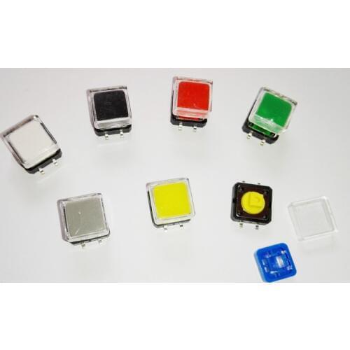 140pcs/lot 12*12*7.3mm SMD Tactile Push Button with colorful Cap and transparent Cover Tact Switches 12x12mm Colorful