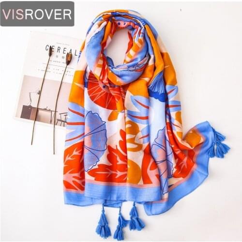 Visrover 2020 Flower Print Beach Scarf Luxury Brand Viscose Big Scarf Floral Hijab Hair Women Scarfs Fashionable Spring Scarves