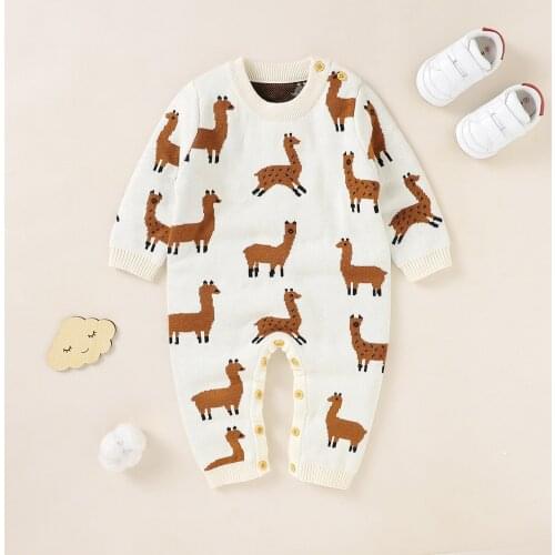 Autumn Winter Newborn Baby Boys Girls Cute Deer Knit Romper Casual Long Sleeve Sweater Jumpsuit Warm Cute Outfit