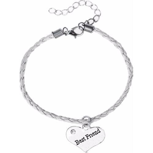 Engraved Best Friend Crystal Heart Bracelets Leather Rope Chain Charm Bracelets Bangle Jewelry BFF Friendship Forever Souvenir