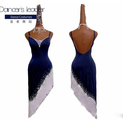 High-end Custom Latin Dance Costume Sexy One-shoulder Fringed Dance Skirt Female Adult Professional Competition Costume