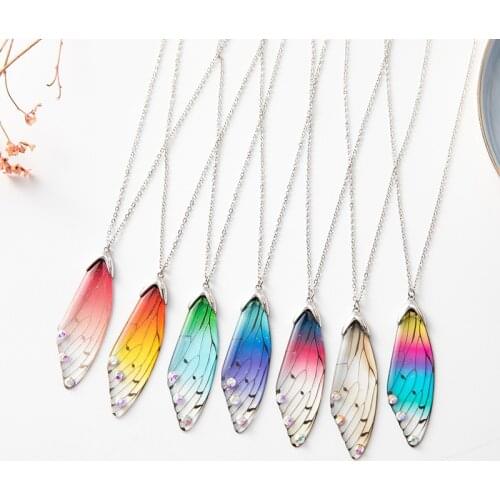 33 Colors Long Gold Chain Cicada Wing Pendant Necklace Sexy Rainbow Butterfly Necklaces Accessories for Women Gift