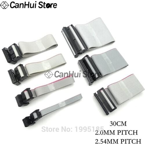 1PCS 2.0MM 2.54MM pitch FC-6/8/10/14/16/20/40/50/64 PIN 30CM JTAG ISP DOWNLOAD CABLE Gray Flat Ribbon Data Cable FOR DC3 IDC