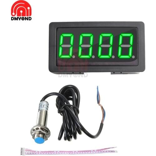 1pc 24V Measuring Gauge 4 Digital Blue/Green/Red LED Tachometer RPM Speed Meter 10-9999RPM Hall Proximity Switch Sensor тахометр