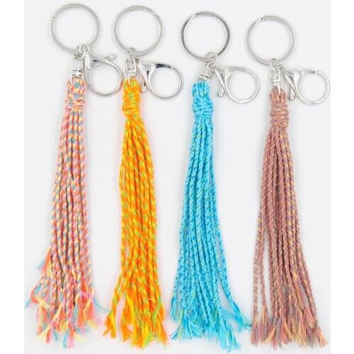 1pc Handmade Braid Cotton Cord Tassel Keychain Bag Charm Womens Boho Style Elegant Keyring For Party