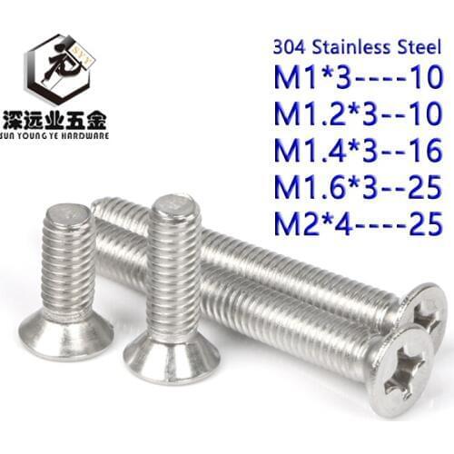 100pcs Cross Flat Countersunk Head machine Screw M1M1.2M1.4M1.6M2 stainless steel philips micro electronic screw for glassses cl