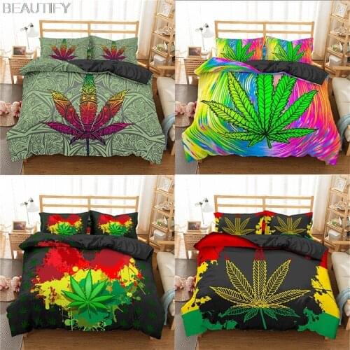 2021 3D Maple Leaf Bedding Set King 3 Piece Colorful Bedlinen Autumn Tree Leaves High Quality Duvet Cover Soft Black Bed Set