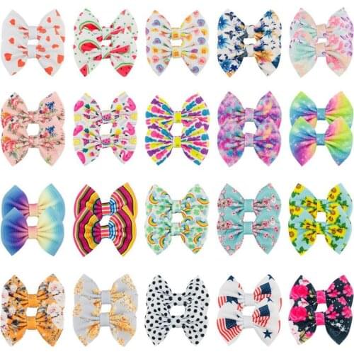 40 Pcs/Lot, 4.5" Floral Printed Waffle Fabric Bow Hair Clips , Bowknot Hair Bow Alligator Clips Baby Girls Hair Accessories