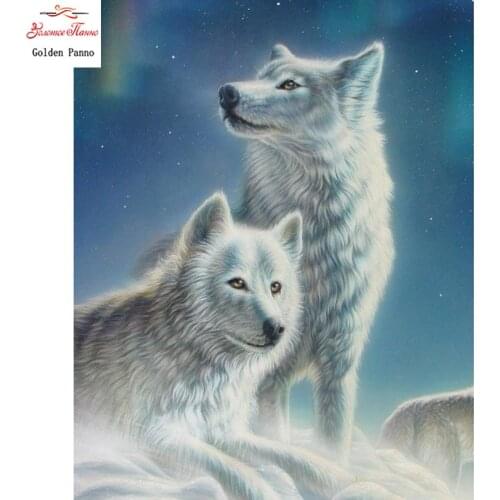 5D DIY full square diamond painting cross stitch two lonely wolf white snow wolf diamond inlaid diamond embroidery