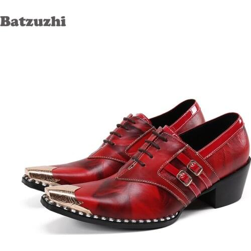 Batzuzhi New Design Shoes for Men 6.5cm High Heels Genuine Leather Dress Shoes Men Red Party and Wedding Shoes Men Business