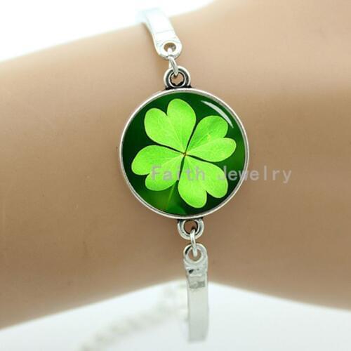 Four leaf clover bracelet pretty flowers charming plant jewelry green of life symbol of luck romantic women gifts -1197