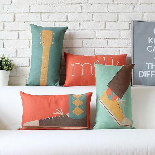 Nordic Retro Creative Waist Cushion Cover Letter Guitar Skateboard Shoes Lumbar Pillow Case Sofa Home Decorative Capa De Almofad