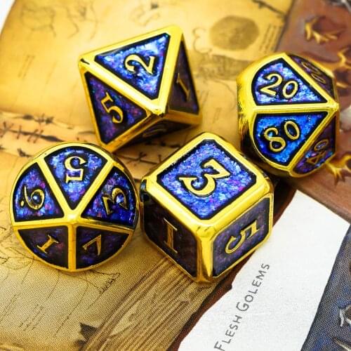 Cusdie Golden Frame Metal D&D Dice, 7 PCs DND Dice, Polyhedral Dice Set, for Role Playing Game MTG Pathfinder