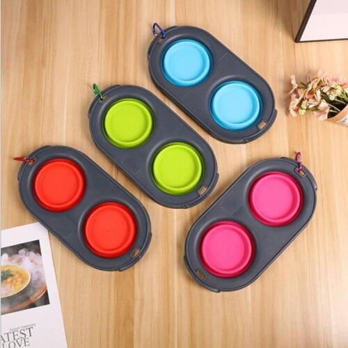 Cat Dog Double Bowls Pet Feeding and Drinking Silicone Food Water Feeder Portable Puppy Food Container Feeding Dishes Tableware