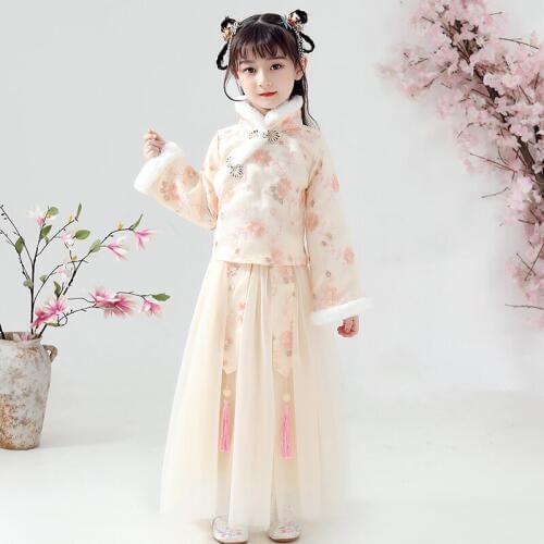 Girls Han Fu Chinese Flower Girl Dress Dramaturgic Robe Dress for Kids Chinese Traditional Ancient Embroidery New Year Dresses
