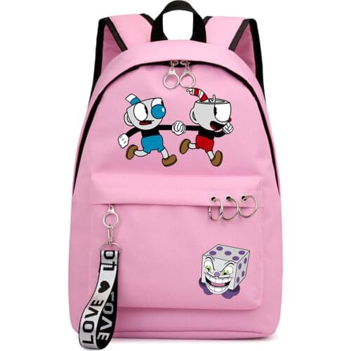 Anime Cuphead Canvas Rucksack Fashion Shoulders Laptop Bag Student Bookbag Casual Boys Girls Backpack Zipper Packsack Gift