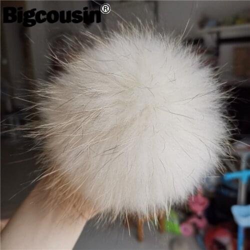 Real Raccoon Fur Pompoms Beige Fluffy 13cm Natural Fur Pom Pom High Quality Fur Balls For Beanies Knitted Hats DIY Accessories