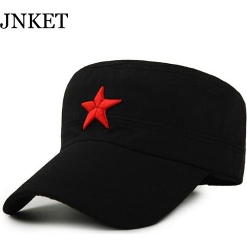 JNKET Red Star Embroidery Mens Flat Cap Leisure Sports Pure Cotton Cap Army Cap Outdoor Climbing Cap Soldiers Canvas Cap