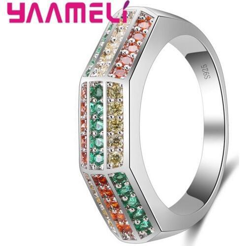 Colorful Crystal Stones Women Finger Ring 925 Silver Bridal Jewelry Christmas gift Dress Wedding Accessories Jewelry