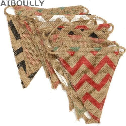 Mini Triangle Wavy Bunting Banners Burlap Jute Flags Christmas X-mas Wedding Holiday Party Hanging Decoration 15 Flags