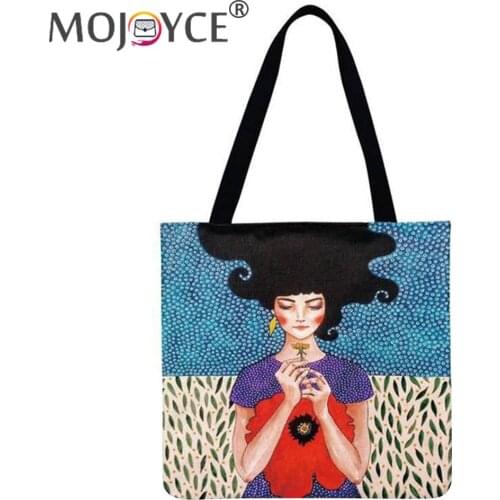 Fashion Flower Sunflower Girl Fish Girl Printing Shopping Shoulder Bag Casual Women Large Capacity Linie Storage Handbags