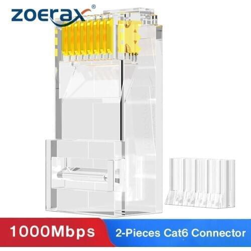 ZoeRax 2 Pieces Suit RJ45 Cat6 Connectors - 3 Prong 8P8C Modular Plugs for 23AWG Twisted Pair Wire & Standard Cables