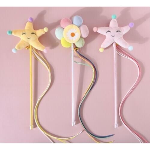 Cartoon Cute Kitten Cat Interactive Teaser Toy Bell Rod Feather Fun Play Chew Toys Cat Small Pet Supplies Fairy Wings Stick
