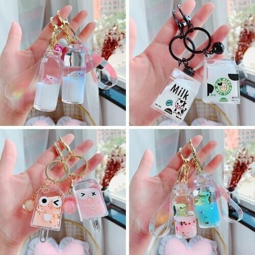 Cartoon Dinosaur Liquid Floating Keyring Glitter Quicksand Key Chain Bag Car Charm Popsicle Pendant Keychain Keyfob Gift