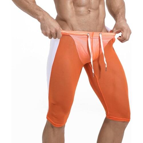 Mens Underwear Boxers Sexy Mesh Gauze Sleep Bottoms Men High Elasticity Thin Sleepwear Comfy Slip Leggings Sexy Pajamas Shorts