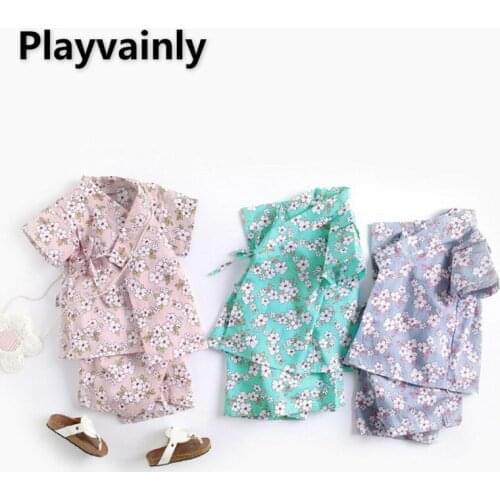 2021 Japense Style New Summer Kids Girls Boys Pajamas 2-pcs Sets Floral Bathrobe Kimono Homewear Baby Newborn Sleepwear E9030