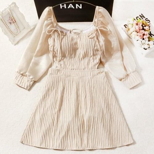 New Women Solid One Piece Swimwear Bandage Swim Beach Dress with Sleeves Sexy Swimming Bathing Suit Female Swimsuit Swimdress