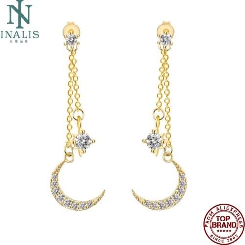 INALIS Charm Earrings For Women With Clear Cubic Zirconia Link Chain Earring Star And Moon Fashion Jewelry Recommend On Sale