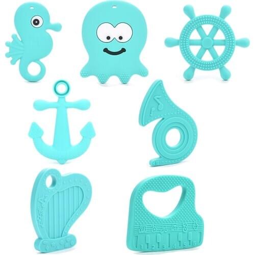Wholesale Ocean Musician Silicone Teether Toys Necklace Accessories Infant Chew Toys Silicone Beads Soft Baby teether DIY