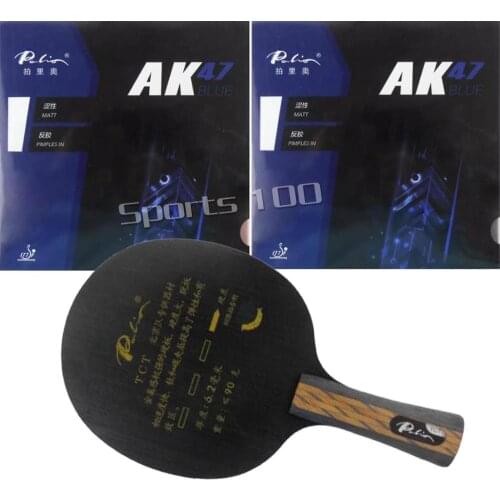 Pro Table Tennis PingPong Combo Racket Palio TCT Ti Blade with 2x Palio AK 47 BLUE Matt Rubbers Shakehand long handle FL