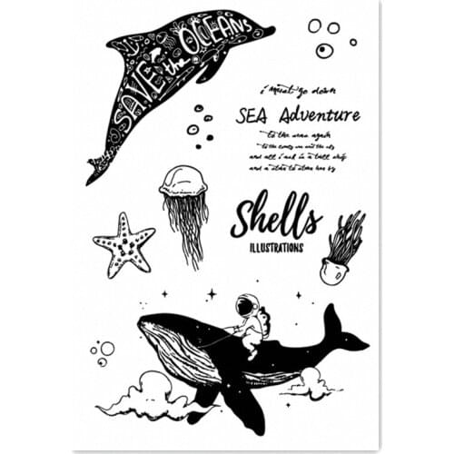 11*16CM Dolphin Whale Transparent Clear Stamps / Silicone Seals Roller Stamp For DIY Scrapbooking Photo Album/Card Making