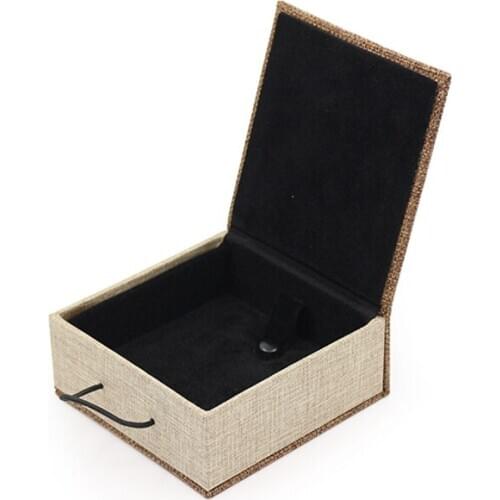 Retro Brown Creative Wooden Buckle Design Linen Jewelry Pendant Ring Bracelet Packaging Box Female Party Birthday Engagementgift