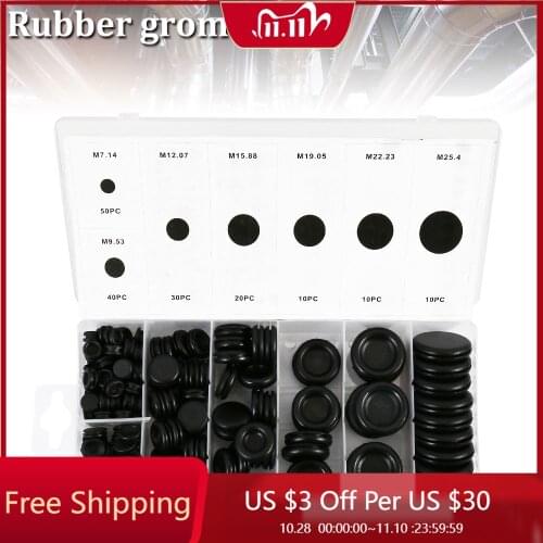 170pcs/sets Rubber Seal Ring Grommet Assortment Set Plug Electrical Gasket For Protects Wire Cable Hardware studs