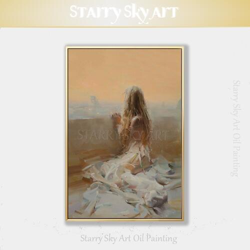 Hand-painted High Quality Impressionist Abstract Lady with White Dress Oil Painting Beauty Abstract Lady Portrait Oil Painting