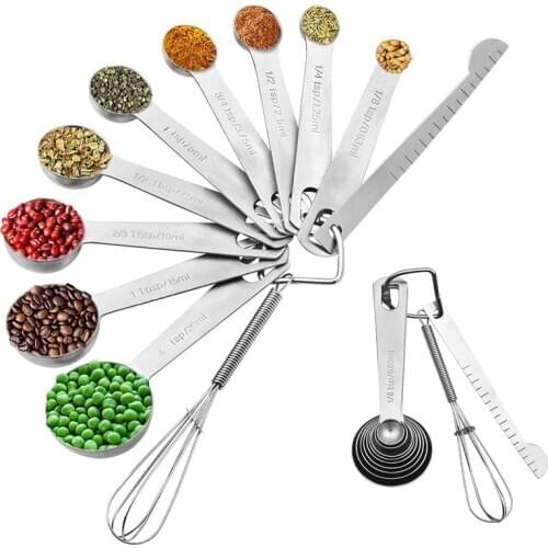 Heavy-Duty Measuring Spoons Premium Stainless Steel Measuring Tool with Bonus Leveler for Measuring Dry and Liquid Ingredients